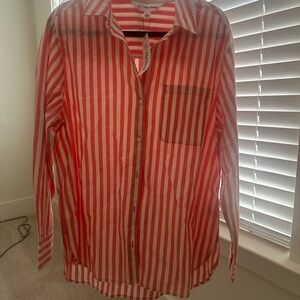 Pink and White Button Down Shirt with Long Sleeves